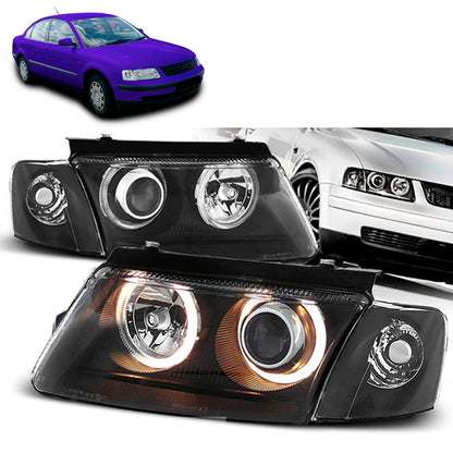 Scheinwerfer Angel Eyes Schwarz passend für VW Passat B5 3B 11.96-08.00