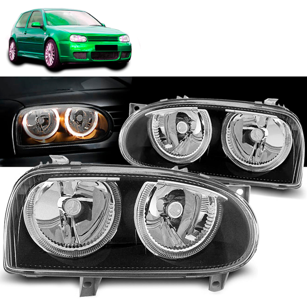 Scheinwerfer Angel Eyes Schwarz passend für VW Golf 3 09.91-08.97