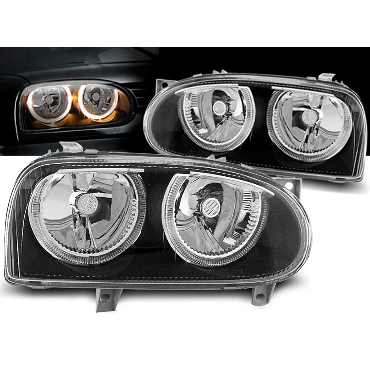 Scheinwerfer Angel Eyes Schwarz passend für VW Golf 3 09.91-08.97