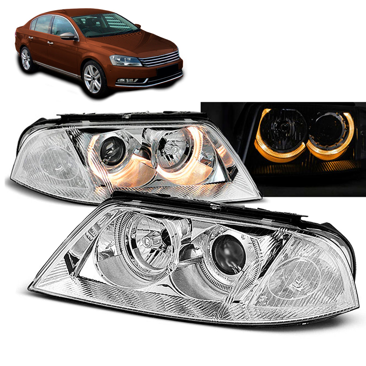 Scheinwerfer Angel Eyes Chrom passend für VW Passat 3BG B5 FL 09.00-03.05