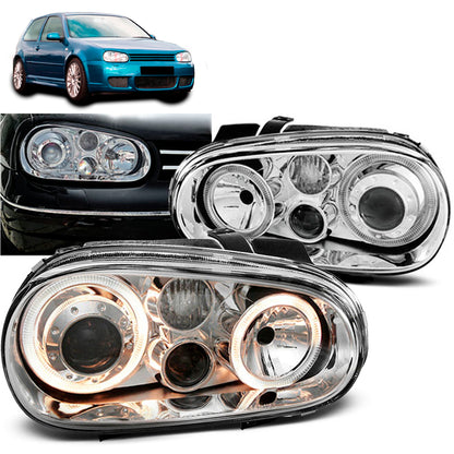 Scheinwerfer Angel Eyes Chrom passend für VW Golf 4 09.97-09.03