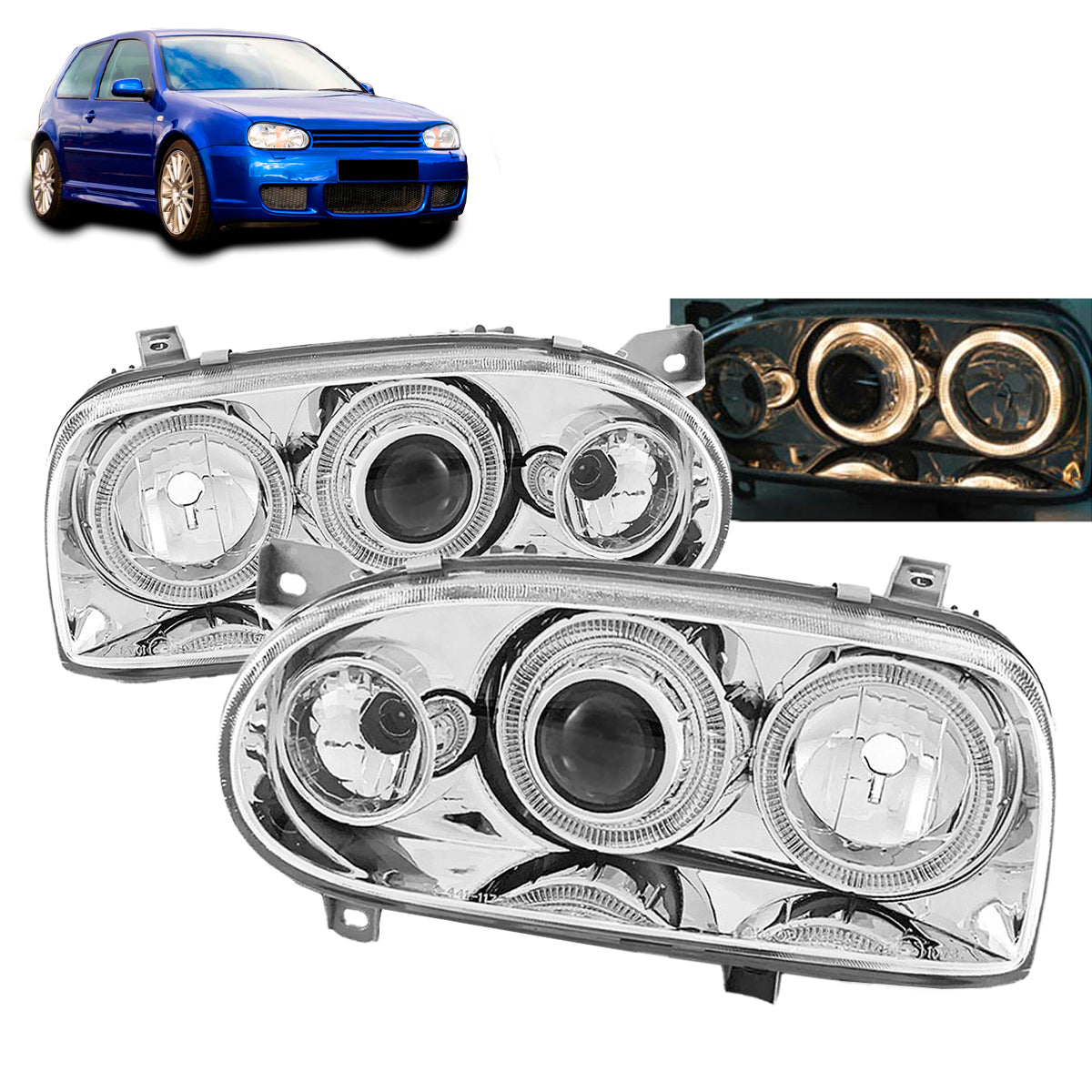 Scheinwerfer Angel Eyes Chrom passend für VW Golf 3 09.91-08.97