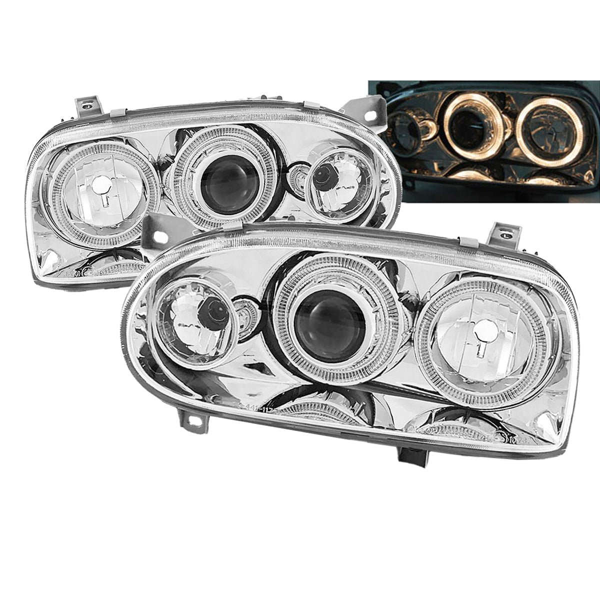 Scheinwerfer Angel Eyes Chrom passend für VW Golf 3 09.91-08.97