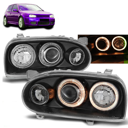 Scheinwerfer Angel Eyes Schwarz passend für VW Golf 3 09.91-08.97