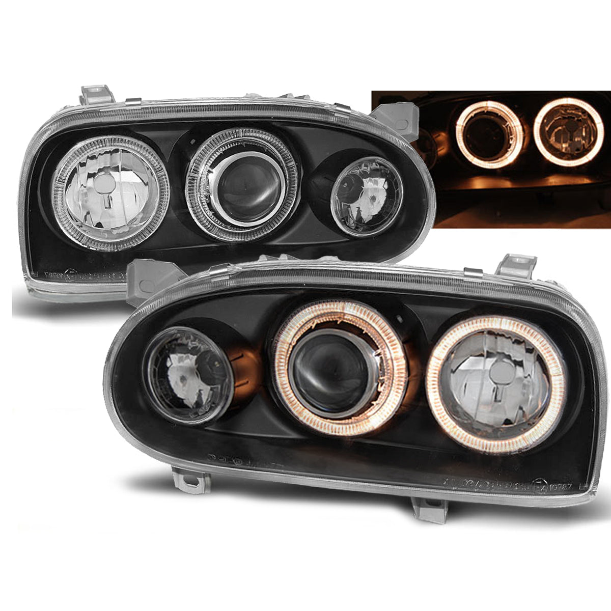 Scheinwerfer Angel Eyes Schwarz passend für VW Golf 3 09.91-08.97