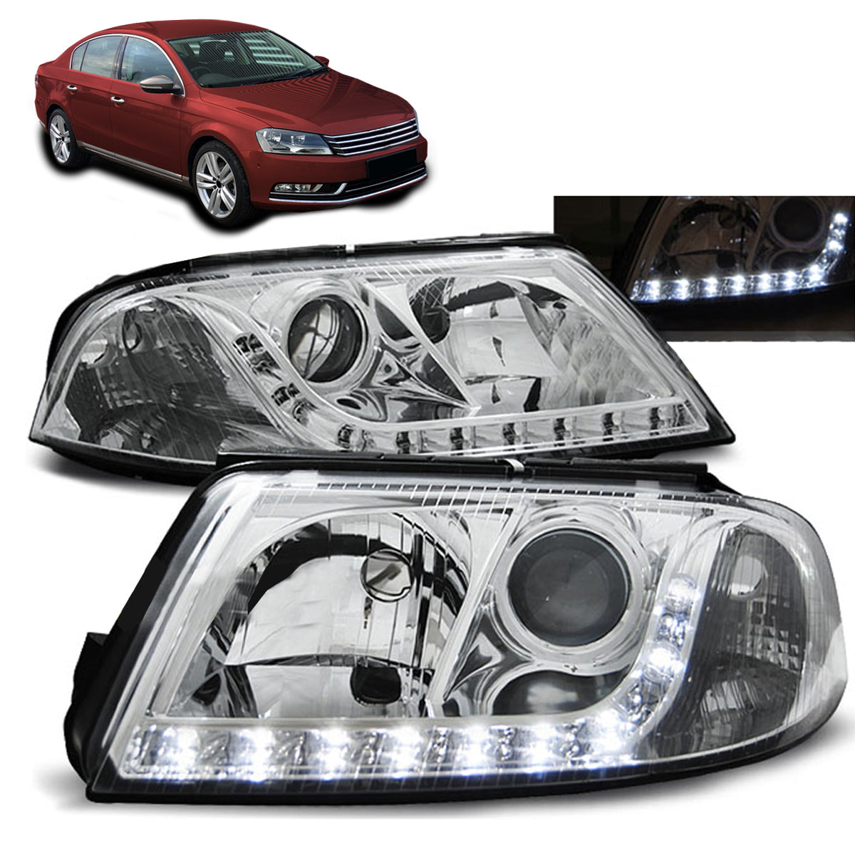 Scheinwerfer Daylight Chrom passend für VW Passat 3BG B5 FL 09.00-03.05