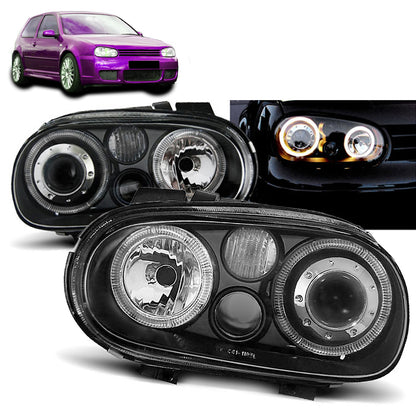 Scheinwerfer Angel Eyes Schwarz passend für VW Golf 4 09.97-09.03