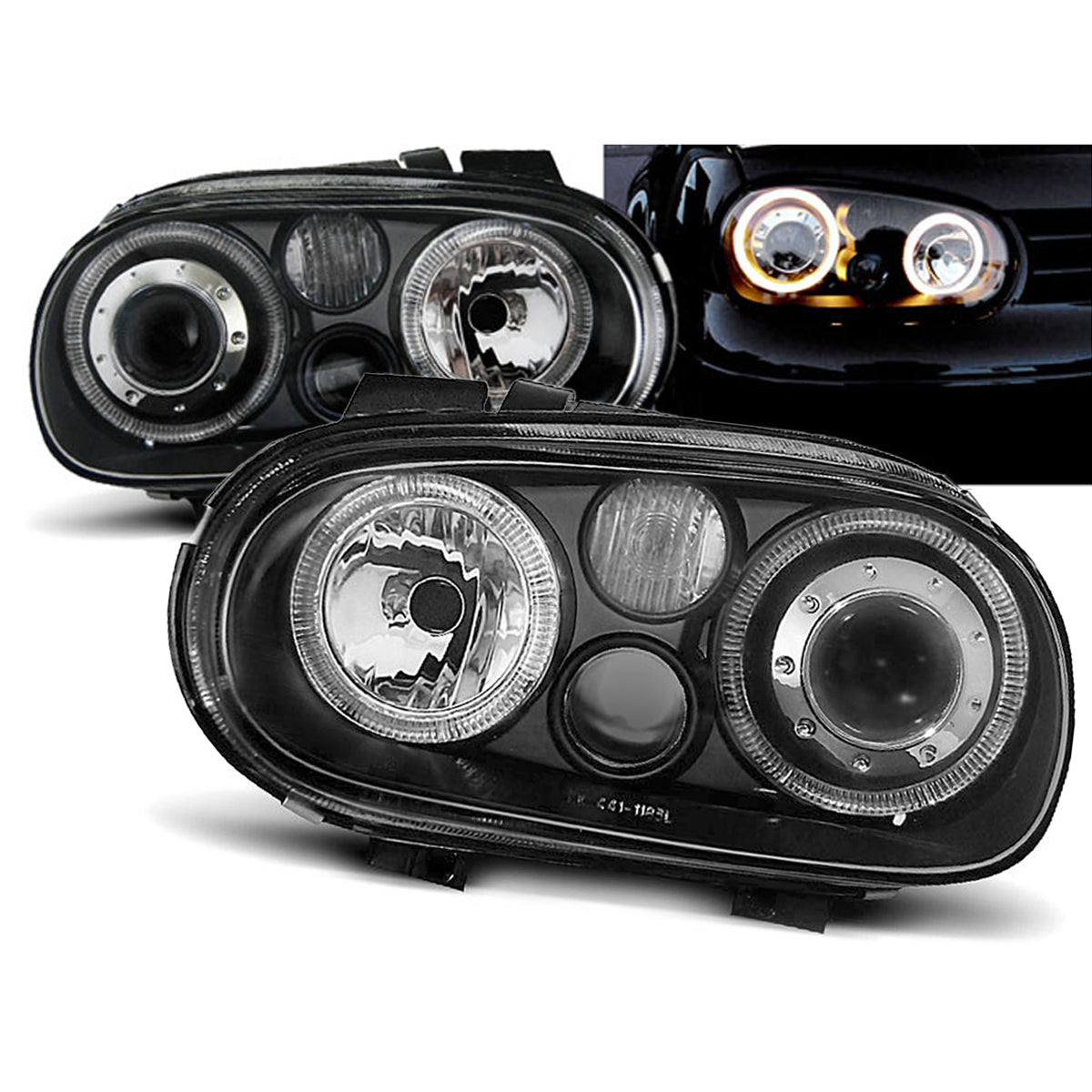 Scheinwerfer Angel Eyes Schwarz passend für VW Golf 4 09.97-09.03