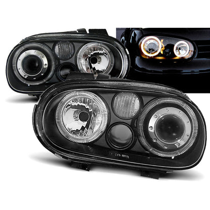 Scheinwerfer Angel Eyes Schwarz passend für VW Golf 4 09.97-09.03