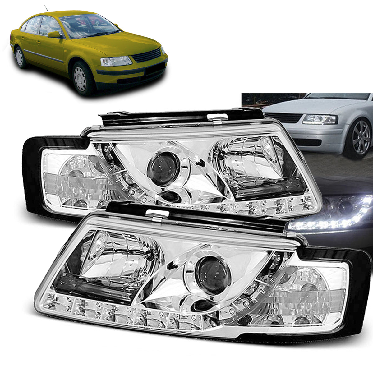 Scheinwerfer Daylight Chrom passend für VW Passat B5 3B 11.96-08.00