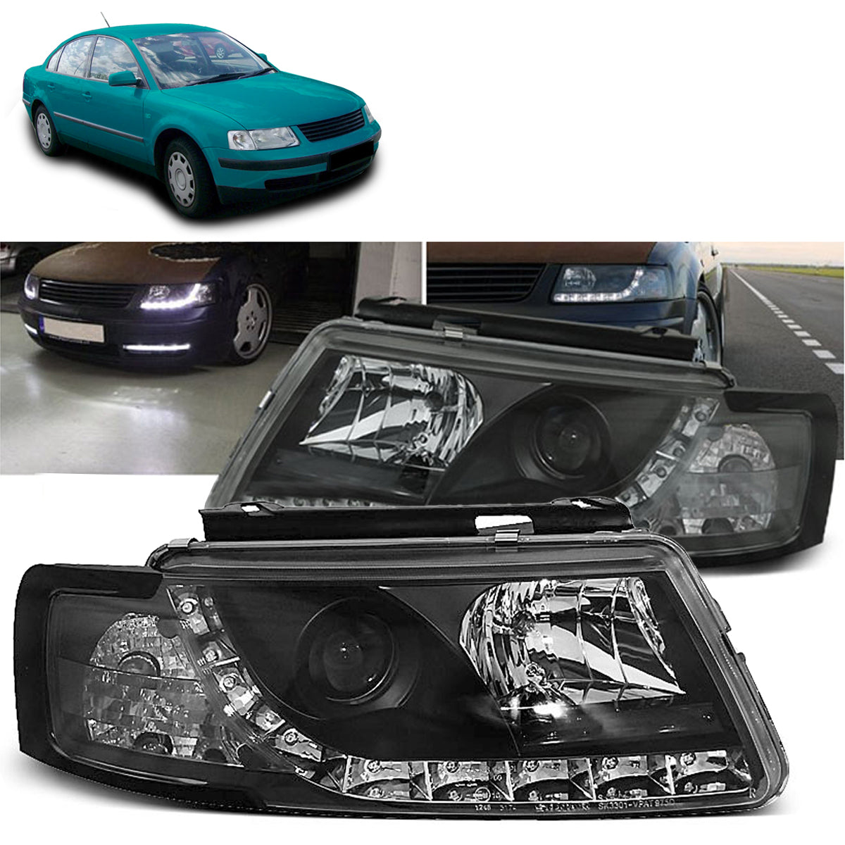 Scheinwerfer Daylight Schwarz passend für VW Passat 5B 3B 11.96-08.00