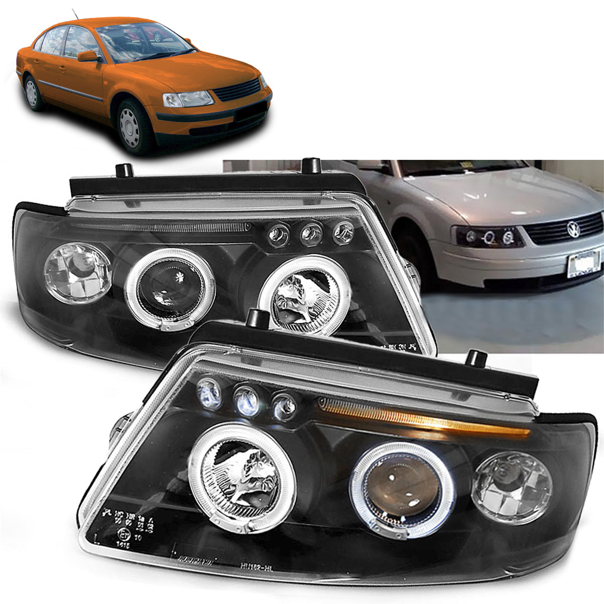 Scheinwerfer Angel Eyes Schwarz passend für VW Passat B5 3B 11.96-08.00