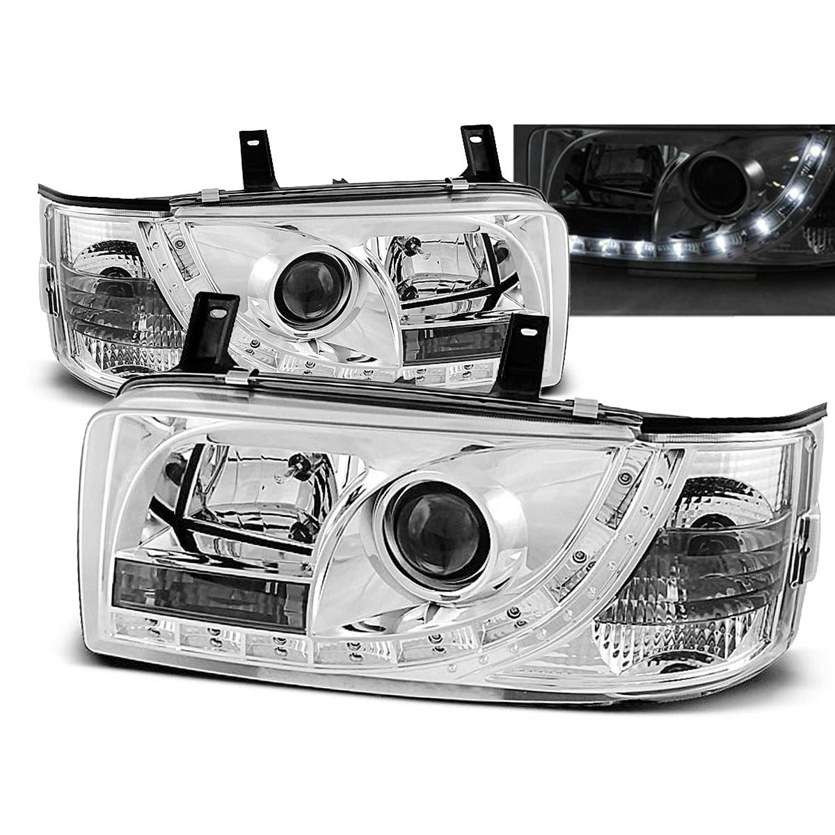 Scheinwerfer Daylight Chrom passend für VW T4 90-03.03 Transporter