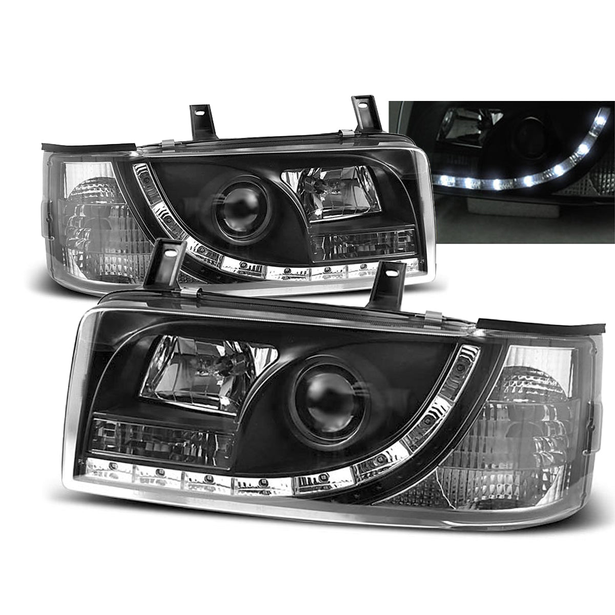 Scheinwerfer Daylight Schwarz passend für VW T4 90-03.03 Transporter