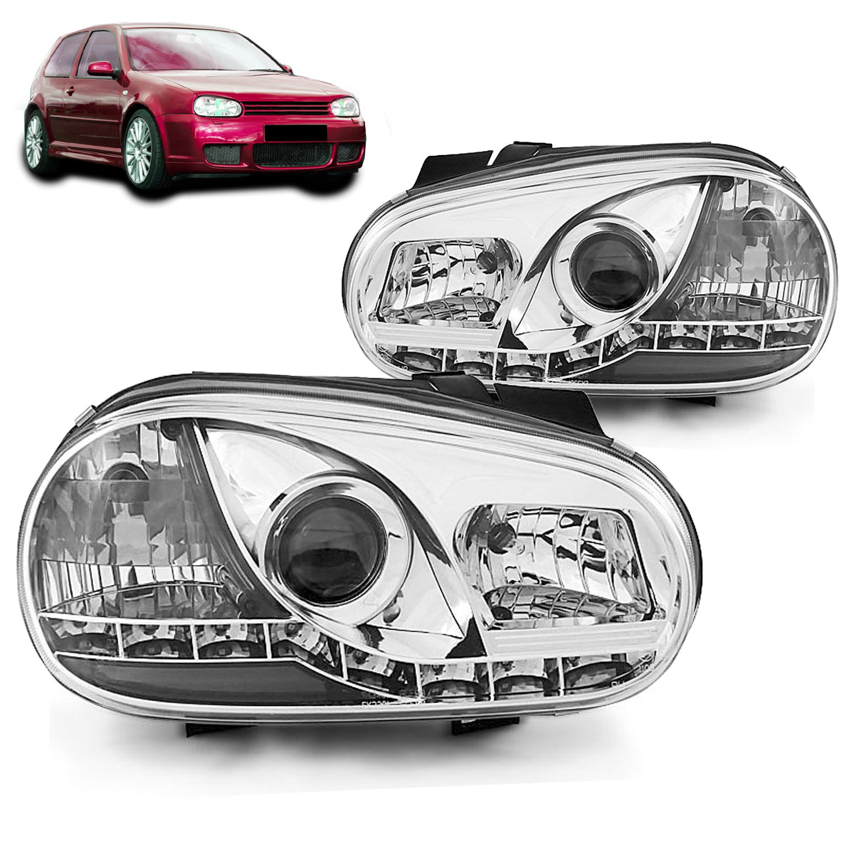 Scheinwerfer Daylight Chrom passend für VW Golf 4 09.97-09.0