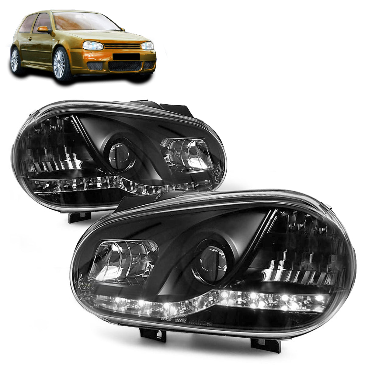 Scheinwerfer Daylight Schwarz passend für VW Golf 4 09.97-09.03