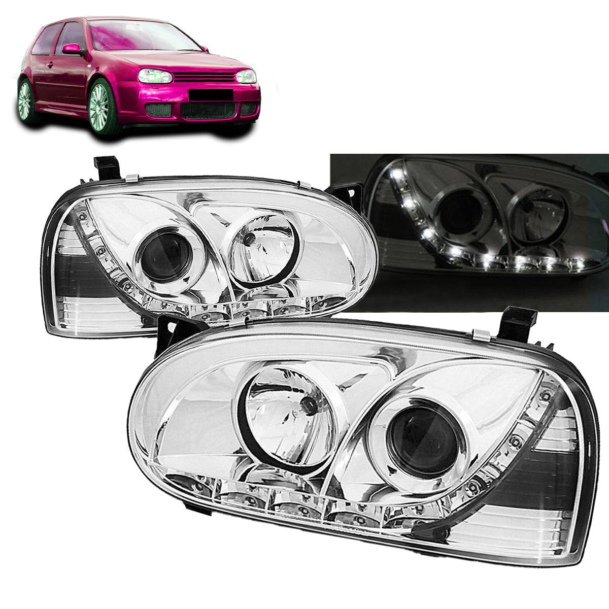 Scheinwerfer Daylight Chrom passend für VW Golf 3 91-97