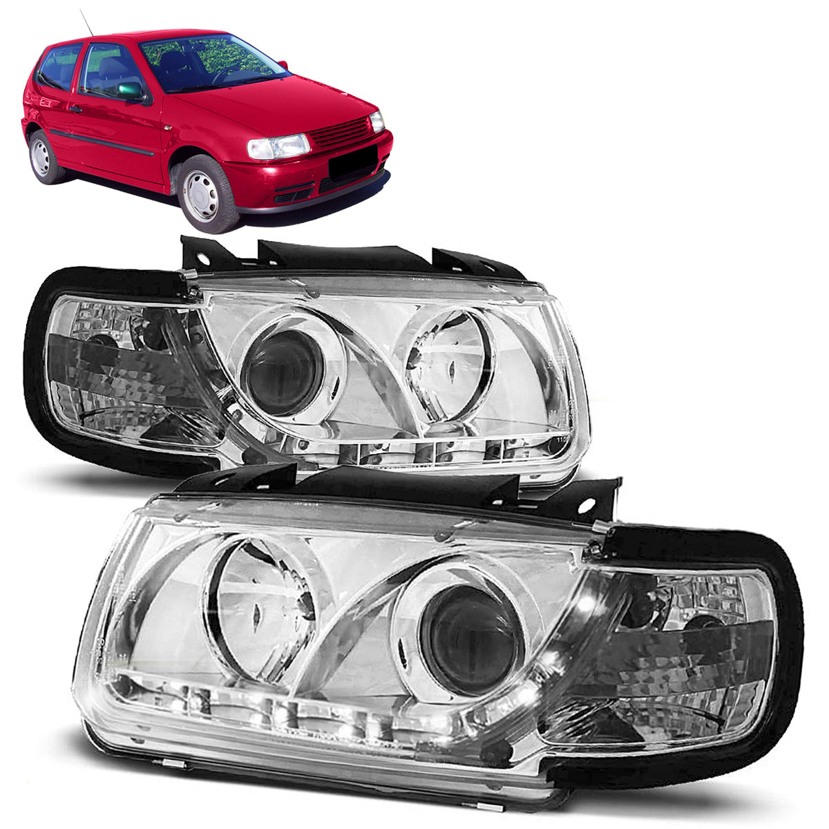 Scheinwerfer Tagfahrlicht Chrom passend für VW POLO 6N 10.94-09.99 Schrägheck