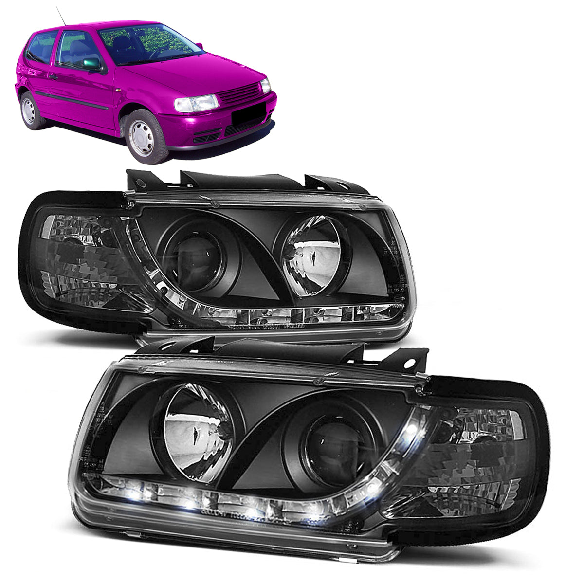 Scheinwerfer Tagfahrlicht Schwarz passend für VW POLO 6N 10.94-09.99 Schrägheck
