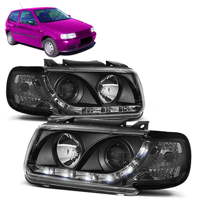Scheinwerfer Tagfahrlicht Schwarz passend für VW POLO 6N 10.94-09.99 Schrägheck