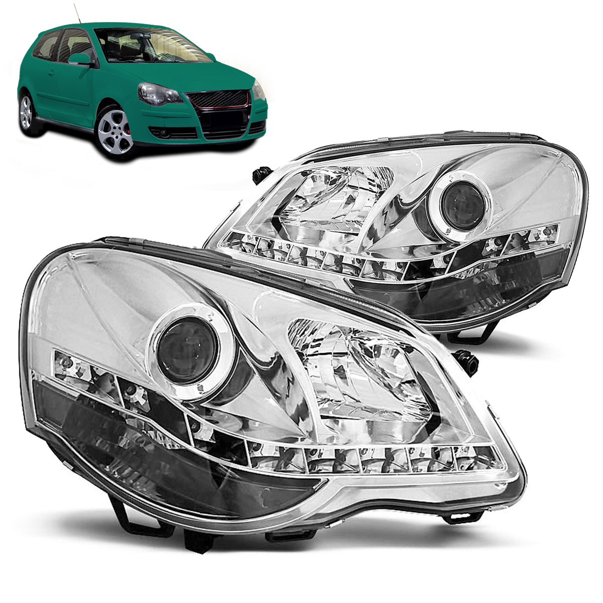 Scheinwerfer Tagfahrlicht Chrom passend für VW POLO 9N3 04.05-09