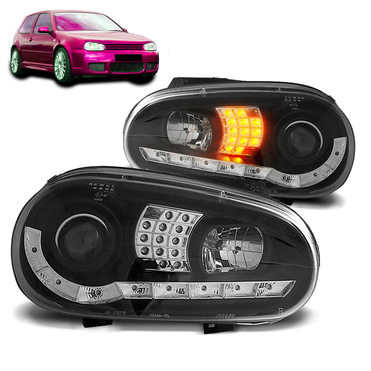 Scheinwerfer Tagfahrlicht Schwarz passend für VW GOLF 4 09.97-09.03
