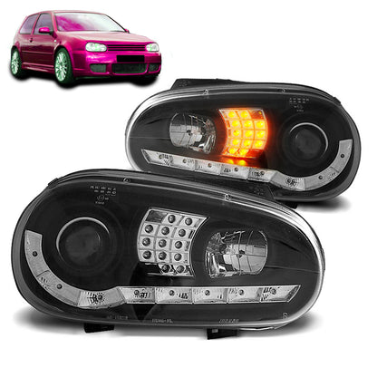 Scheinwerfer Tagfahrlicht Schwarz passend für VW GOLF 4 09.97-09.03