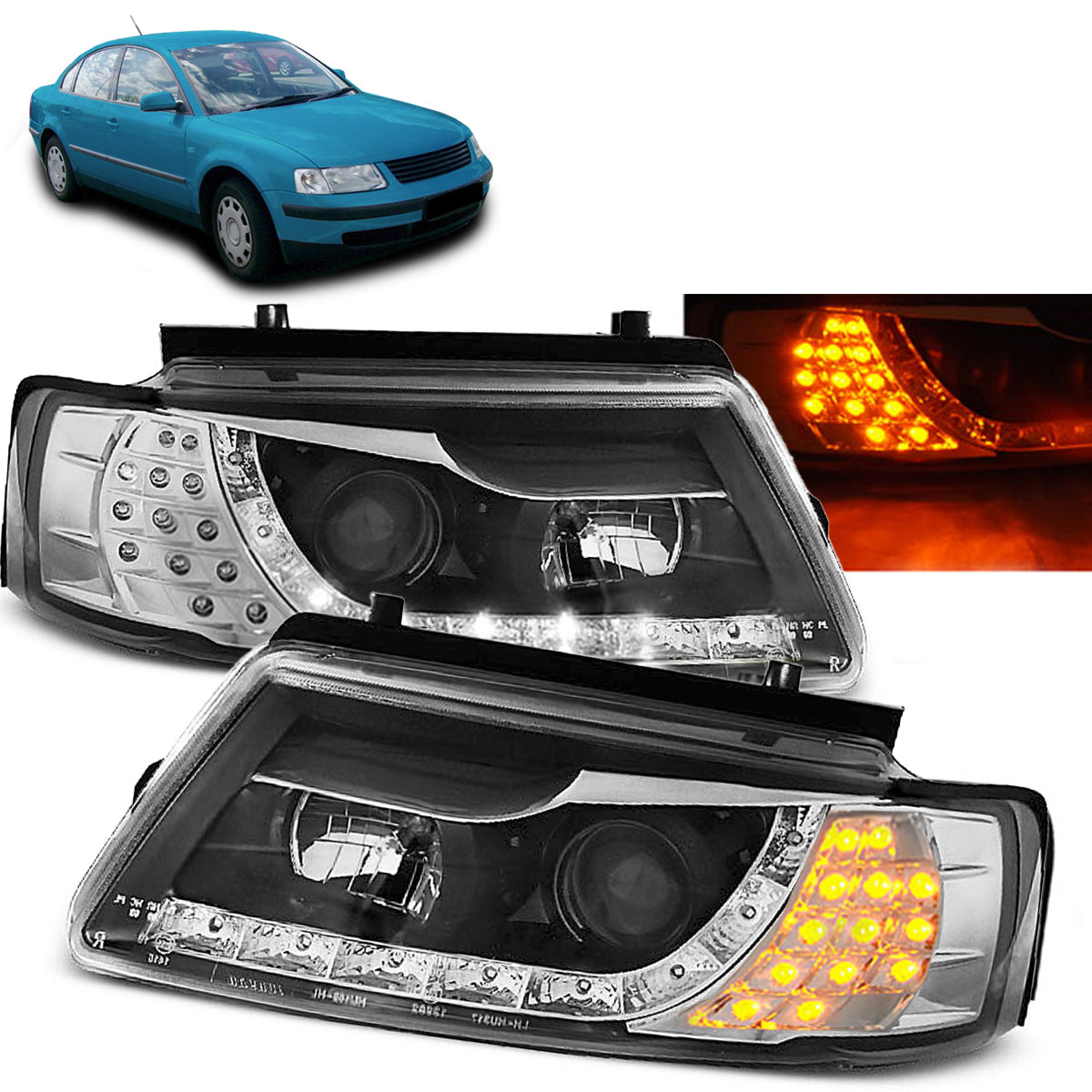 Scheinwerfer Tagfahrlicht Schwarz passend für VW PASSAT B5 11.96-08.00