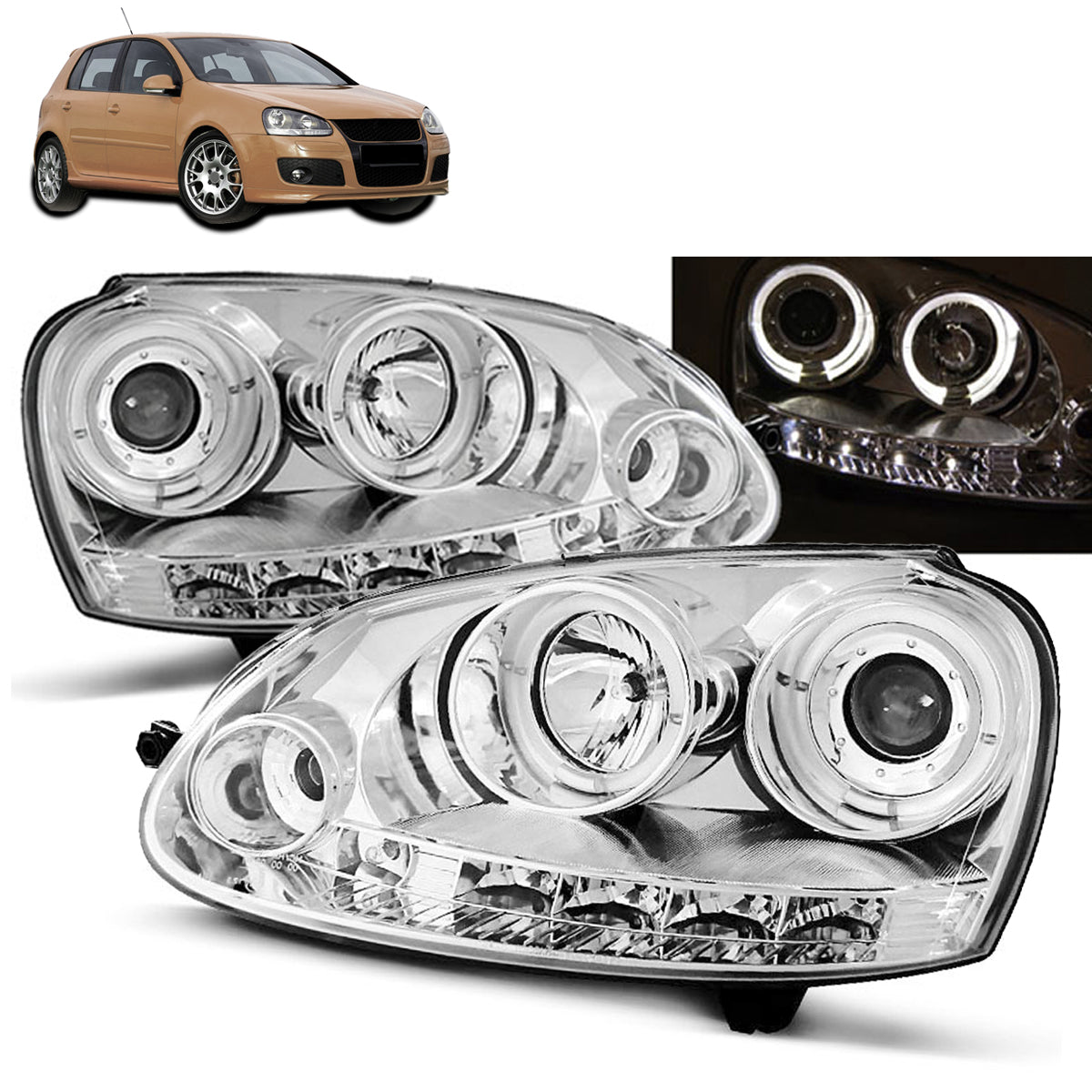Scheinwerfer Angel Eyes Chrom passend für VW GOLF 5 10.03-09
