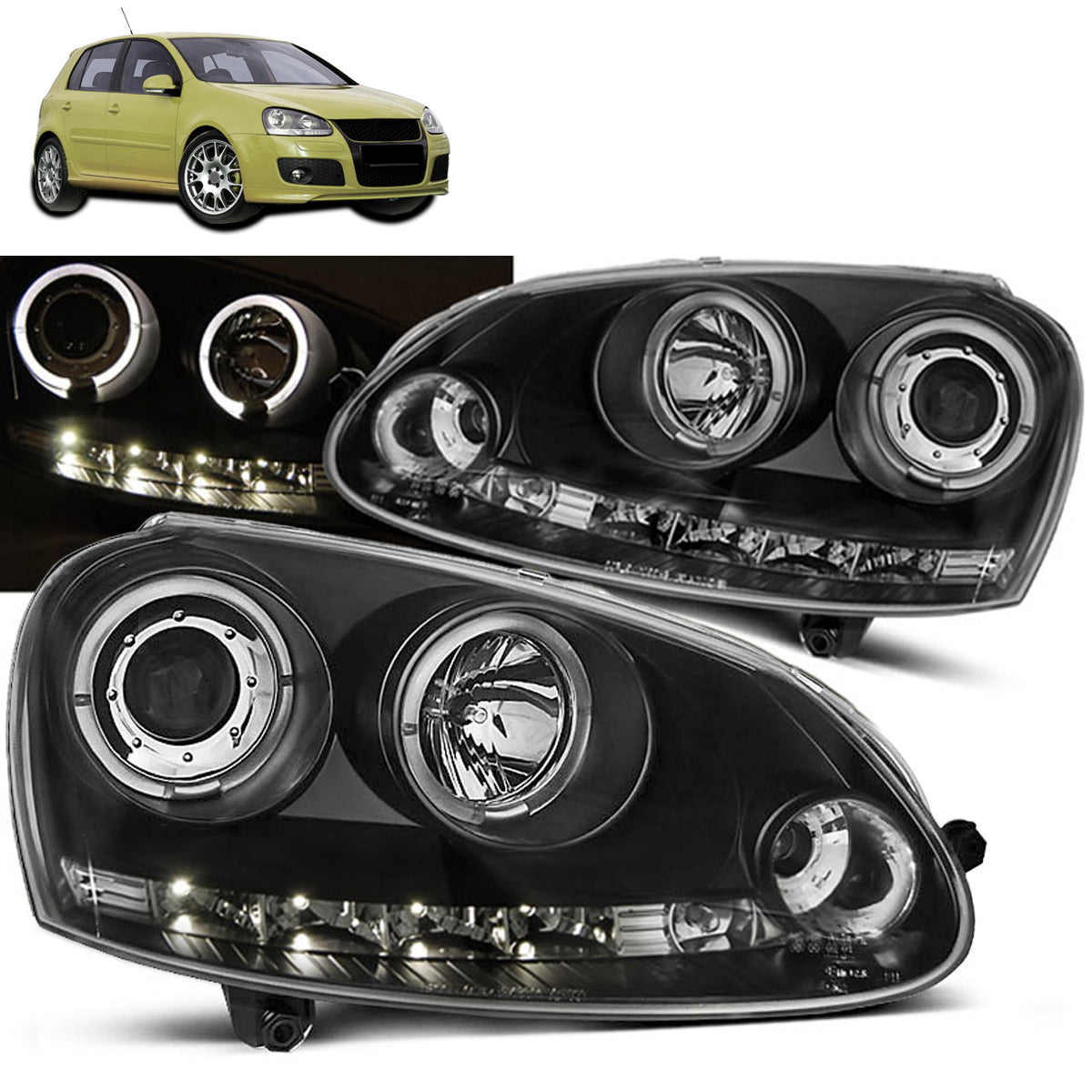 Scheinwerfer Angel Eyes Schwarz passend für VW GOLF 5 10.03-09