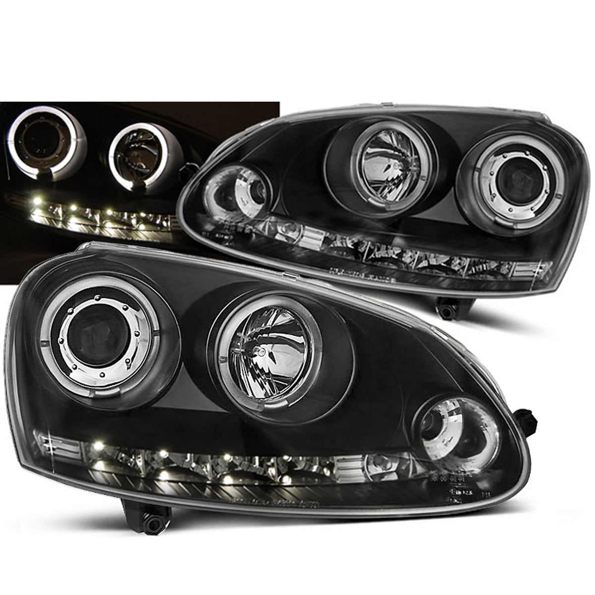 Scheinwerfer Angel Eyes Schwarz passend für VW GOLF 5 10.03-09
