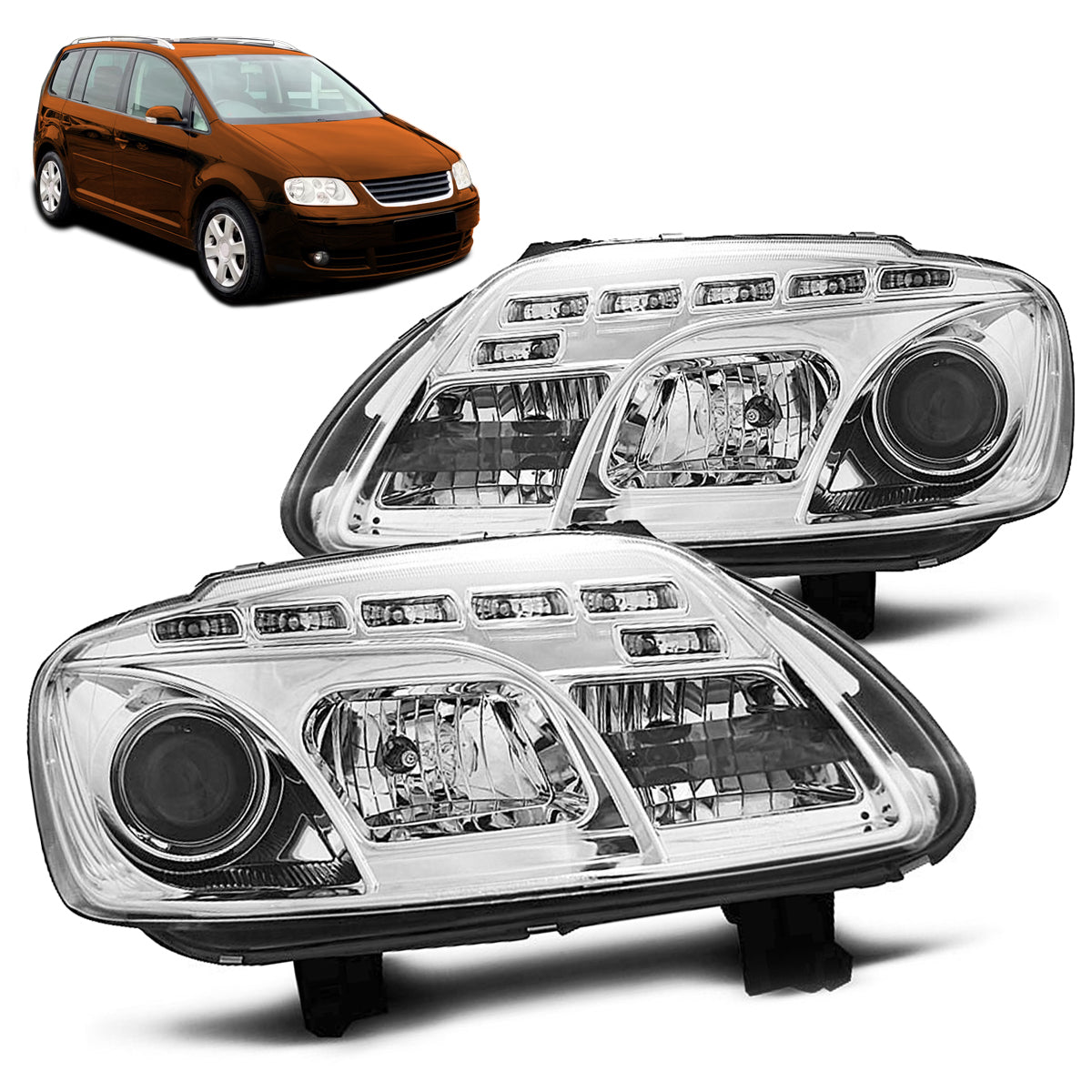 Scheinwerfer Tagfahrlicht Chrom passend für VW TOURAN 02.03-10.06 / CADDY