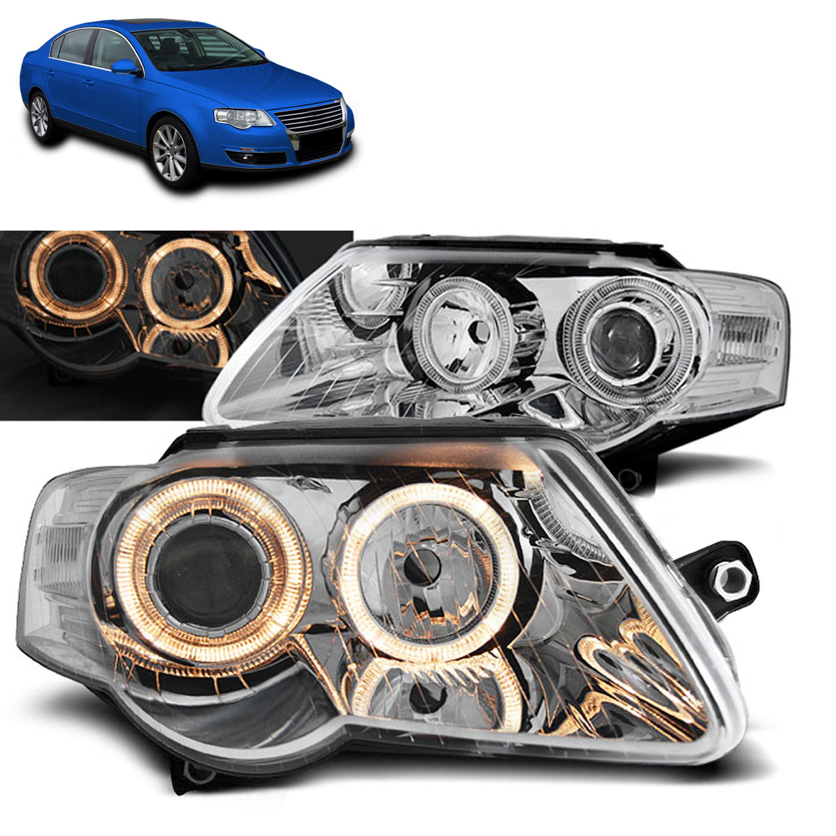Scheinwerfer Angel Eyes Chrom passend für VW Passat B6 3C 03.05-10