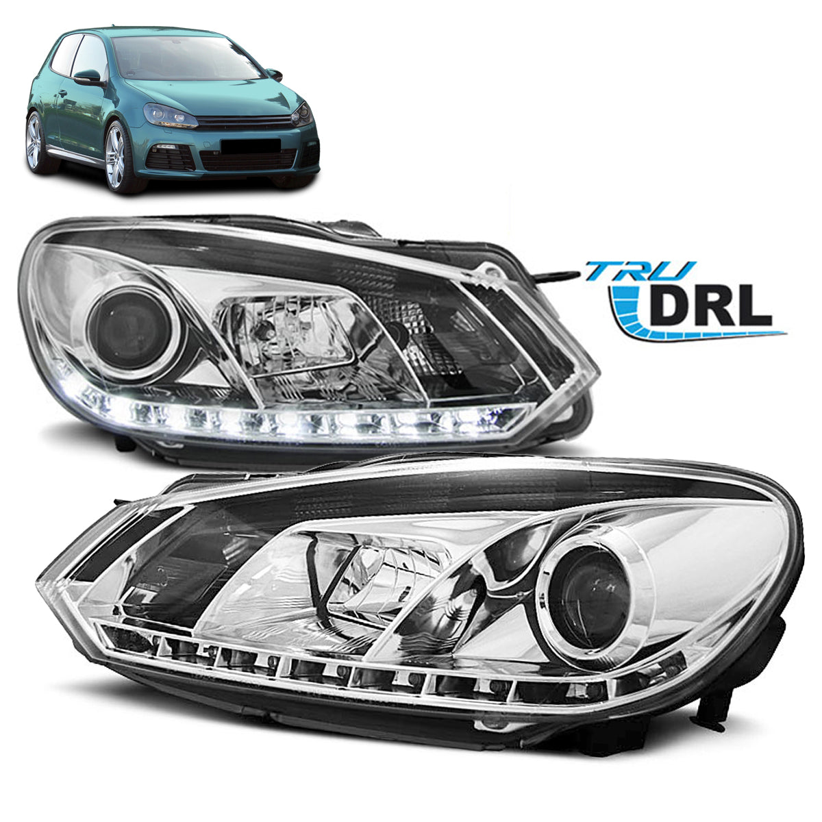 Scheinwerfer True DRL Chrom passend für VW Golf 6 10.08-12