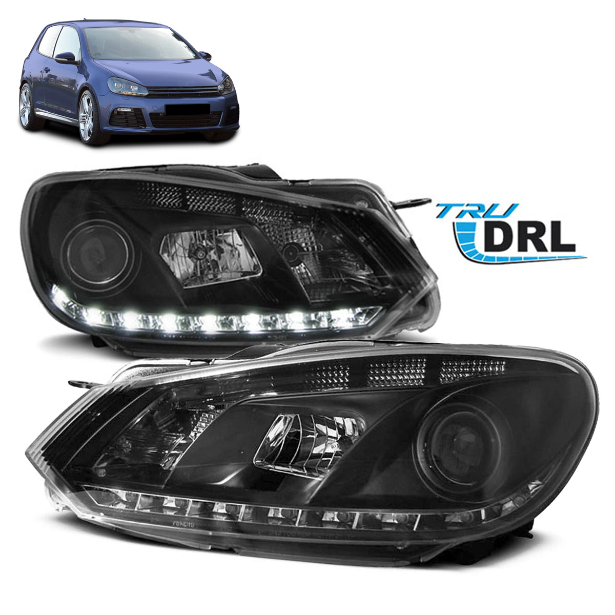 Scheinwerfer True DRL Schwarz passend für VW Golf 6 10.08-12