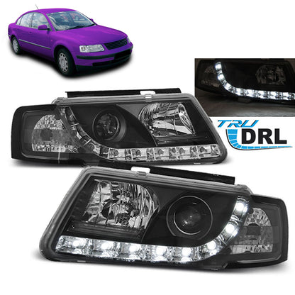 Scheinwerfer True DRL Schwarz passend für VW Passat B5 3B 11.96-08.00