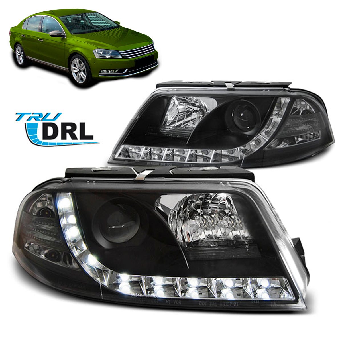 Scheinwerfer True DRL Schwarz passend für VW Passat 3BG 09.00-03.05