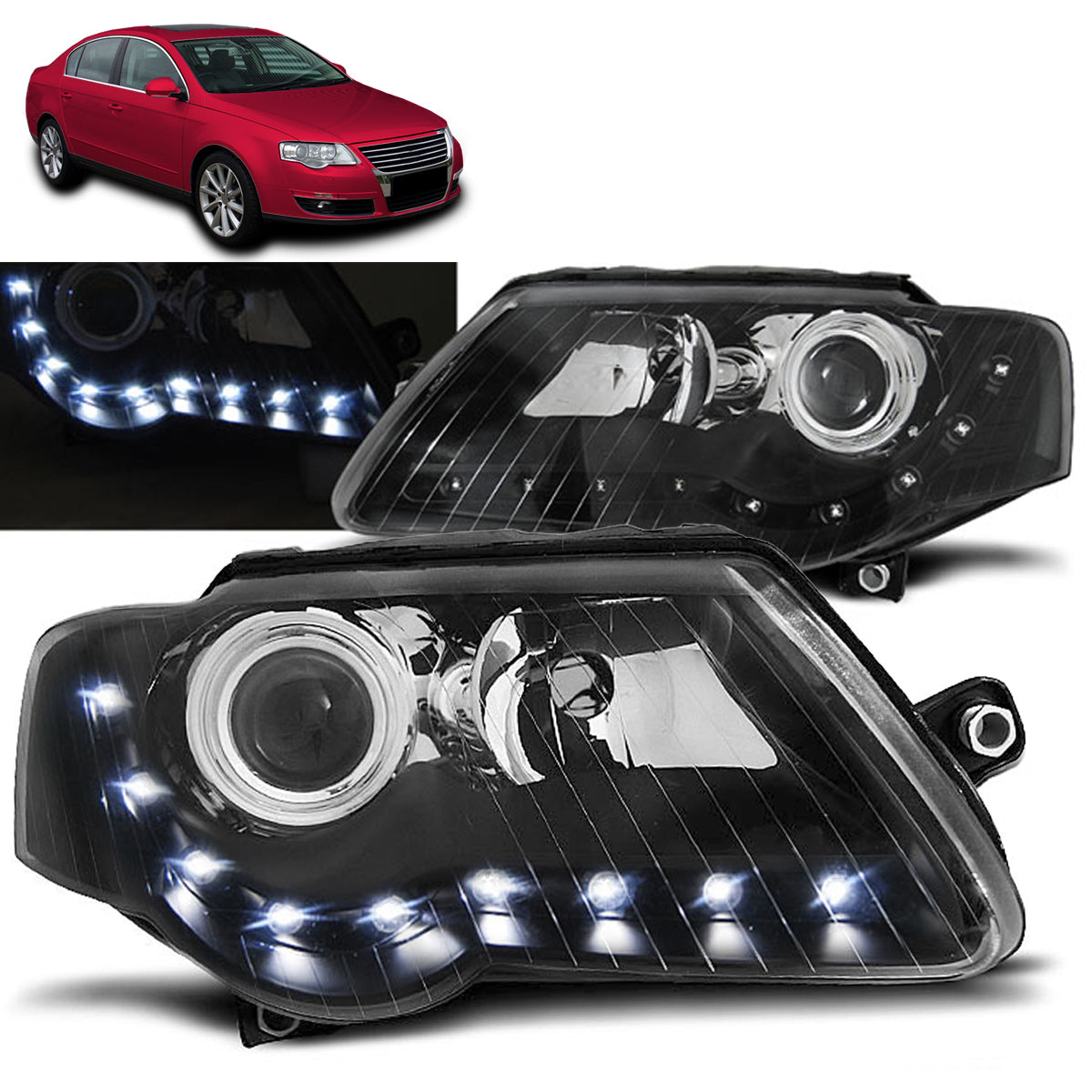 Scheinwerfer Daylight Schwarz passend für VW Passat B6 3C 03.05-10