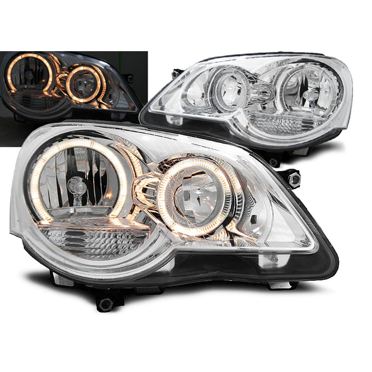 Scheinwerfer Angel Eyes Chrom passend für VW Polo 9N3 04.05-09