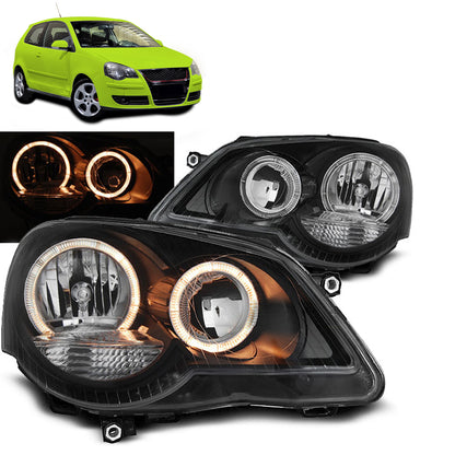 Scheinwerfer Angel Eyes Schwarz passend für VW Polo 9N3 04.05-09