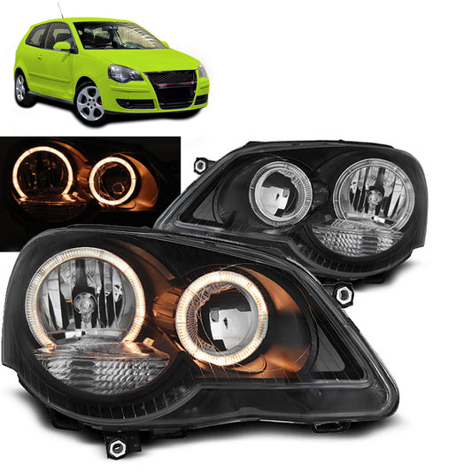 Scheinwerfer Angel Eyes Schwarz passend für VW Polo 9N3 04.05-09