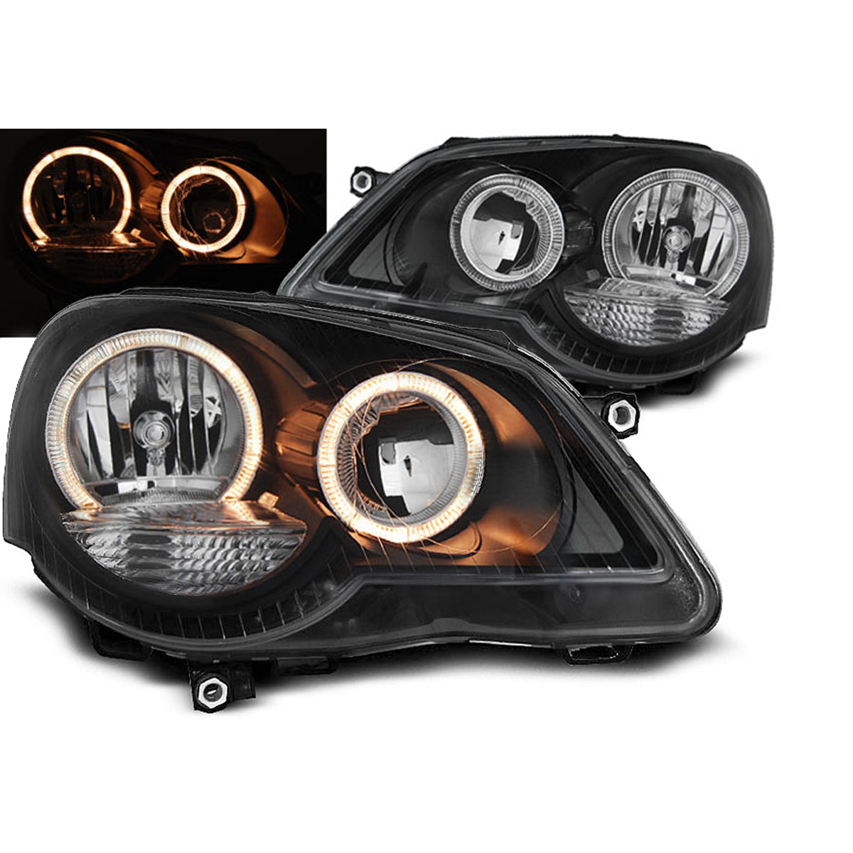 Scheinwerfer Angel Eyes Schwarz passend für VW Polo 9N3 04.05-09
