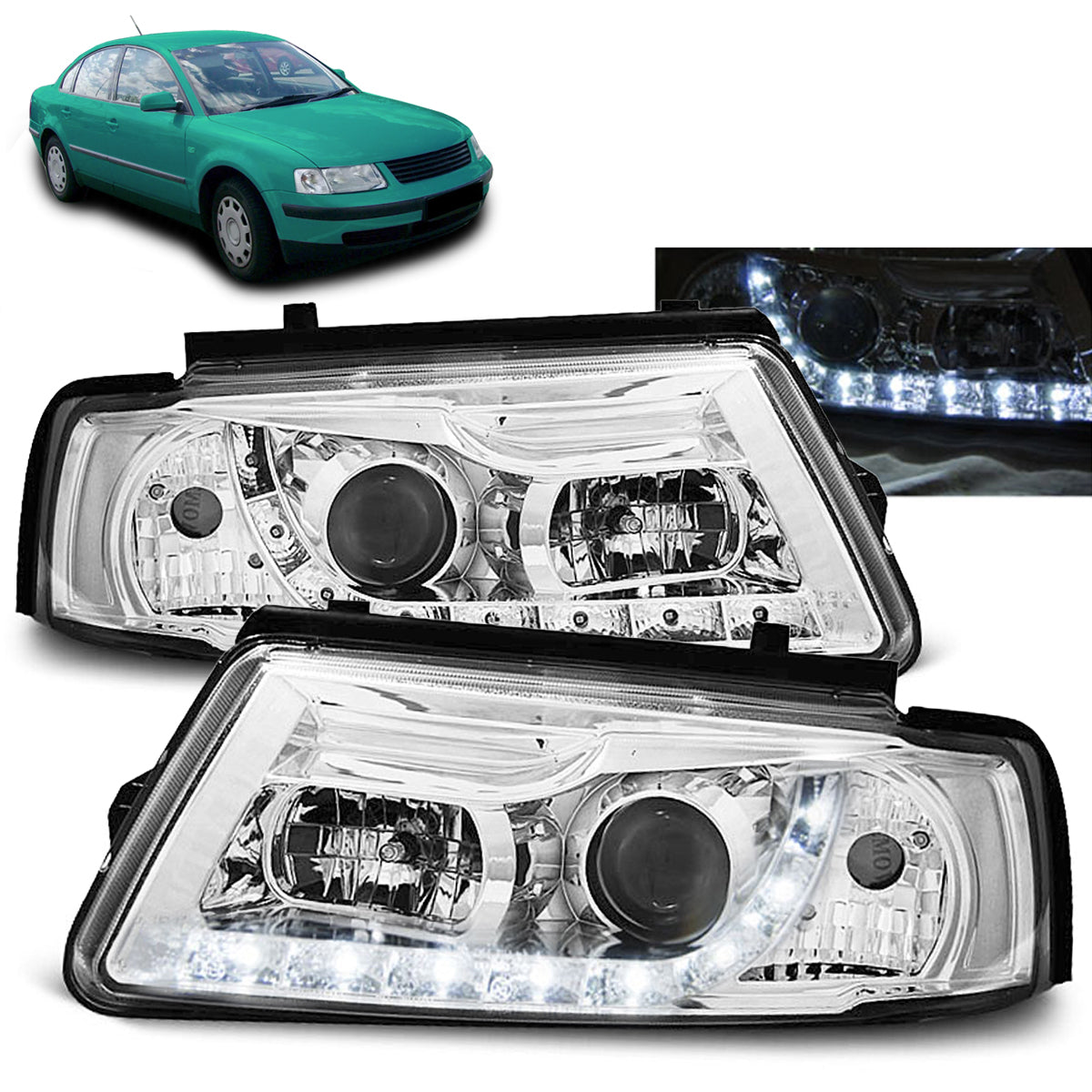 Scheinwerfer Daylight Chrom passend für VW Passat B5 11.96-08.00