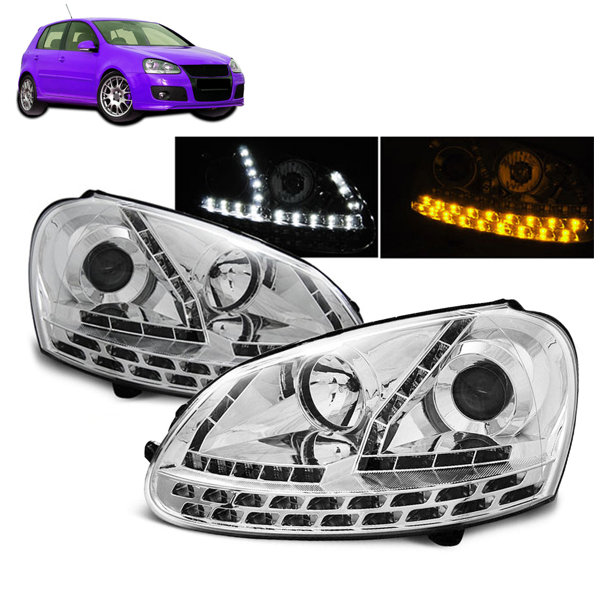 Scheinwerfer Tagfahrlicht Chrom passend für VW Golf 5 03-08