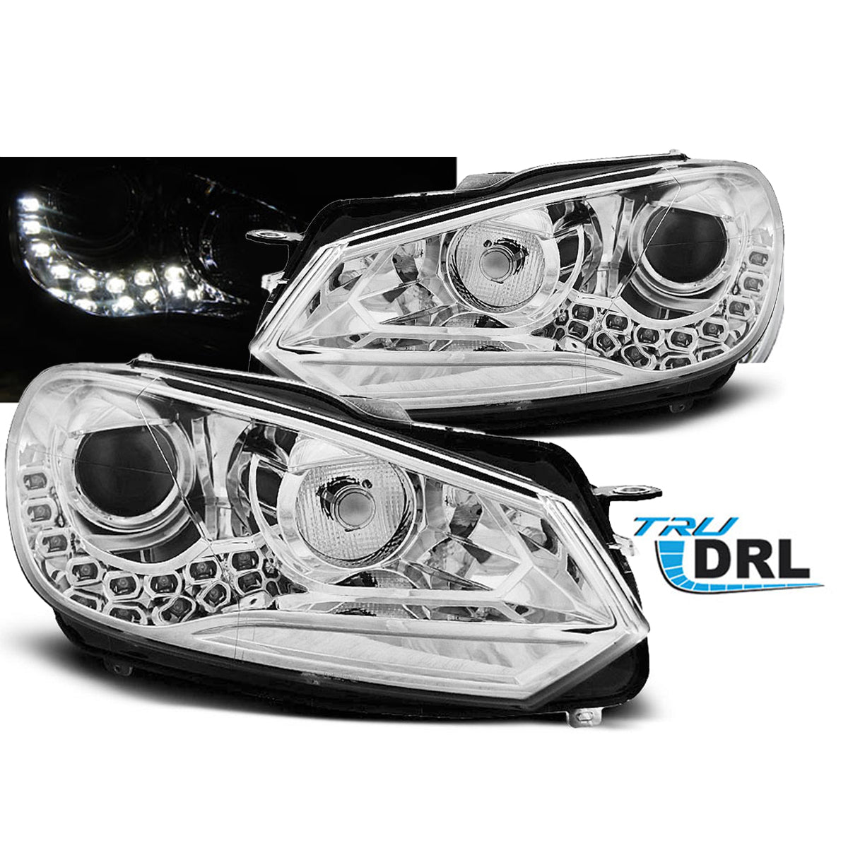 Scheinwerfer True DRL Chrom passend für VW Golf 6 10.08-12
