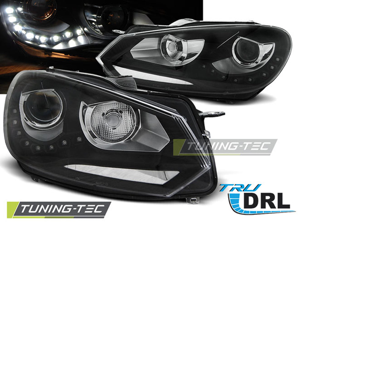 Scheinwerfer True DRL Schwarz passend für VW Golf 6 10.08-12