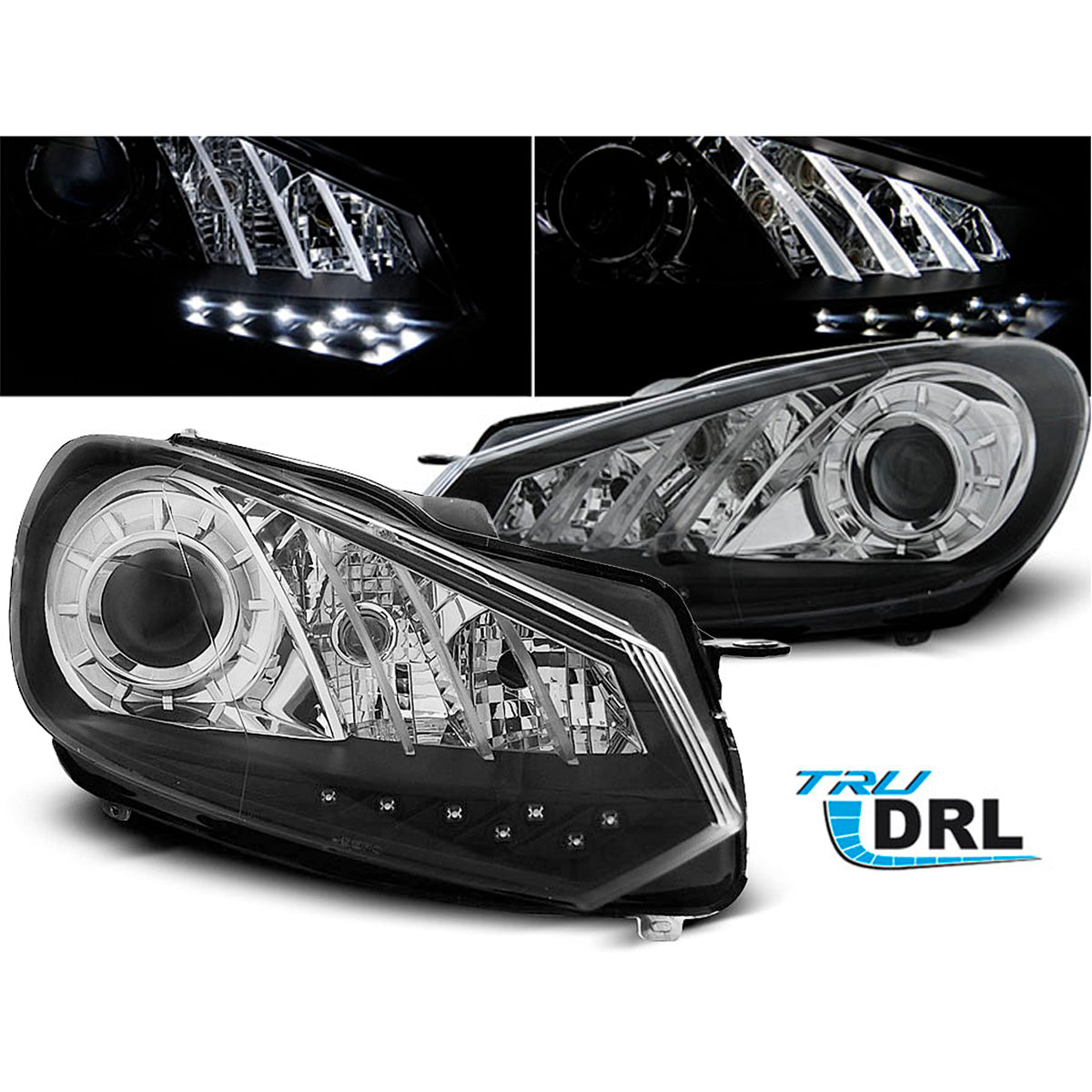 Scheinwerfer True DRL Schwarz passend für VW Golf 6 10.08-12