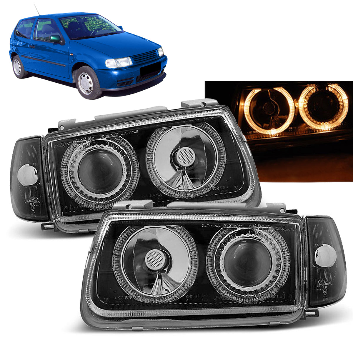 Scheinwerfer Angel Eyes Schwarz passend für VW Polo 6N 10.94-09.99