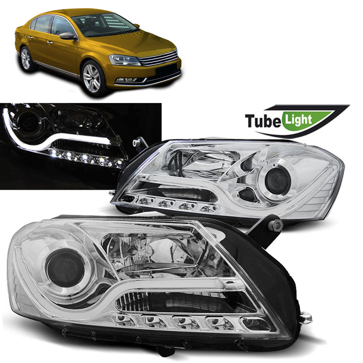 Scheinwerfer Tube Light Chrom passend für VW Passat B7 10.10-10.14