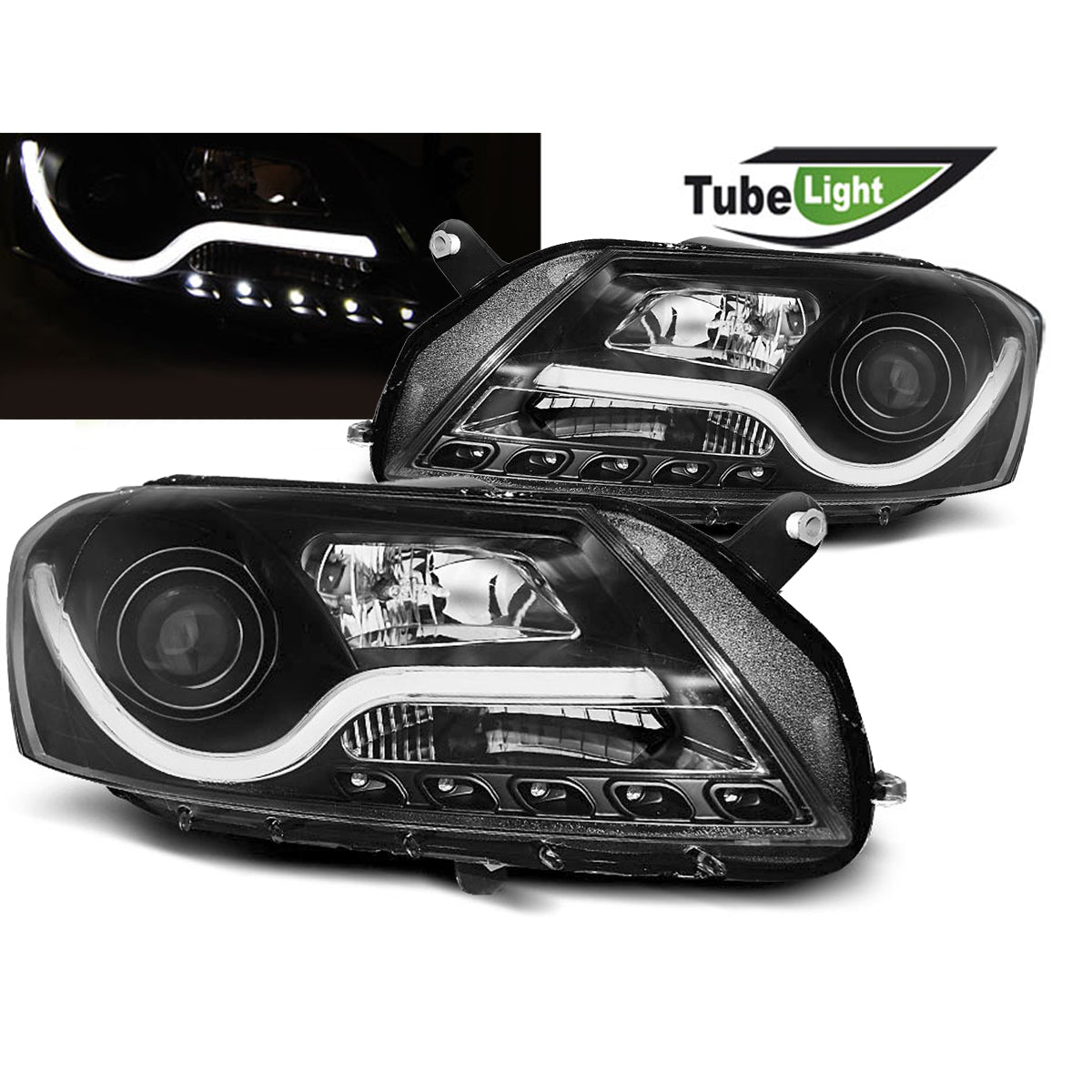 Scheinwerfer Tube Light Schwarz passend für VW Passat B7 10.10-10.14